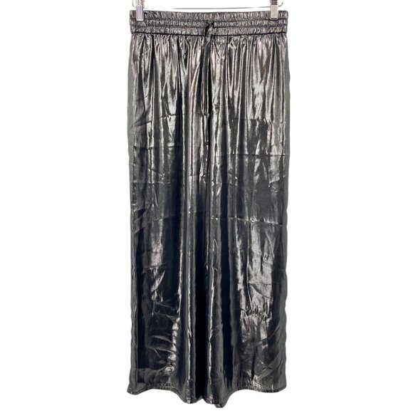 Wayf Pants - WAYF X JOURDAN SLOANE Women's Gunmetal Silver Metallic Chiffon Wide Leg Pants SM